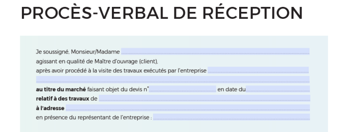 Procès verbal de réception